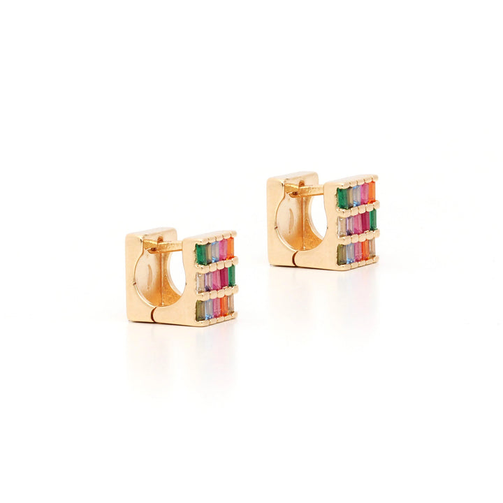 Bright Multicolour  Baguette Square Crystals Earrings, 18k Gold Filled