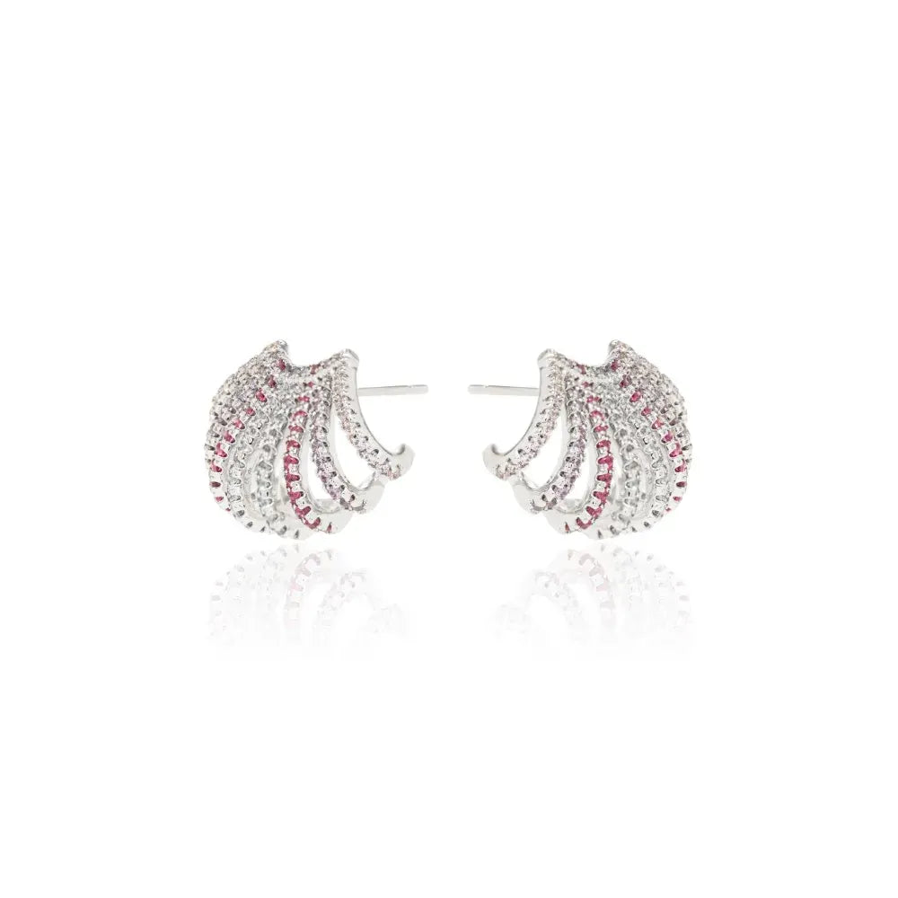 Bright Multicolour Cubic Zirconia Ear Cuff Earring, Rhodium Plated