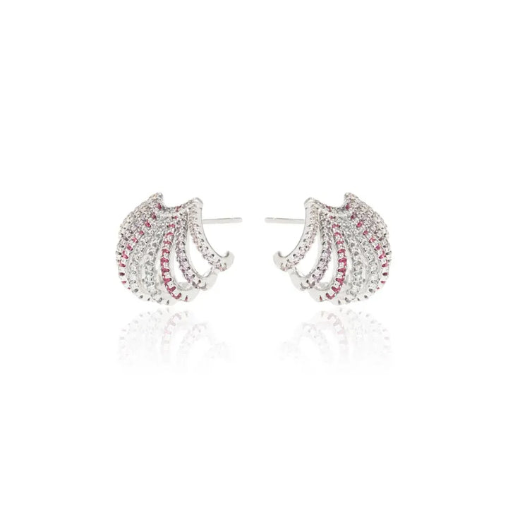 Bright Multicolour Cubic Zirconia Ear Cuff Earring, Rhodium Plated