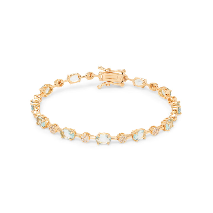 Bright Oval Aquamarine Crystal Bracelet, 18k Gold Filled