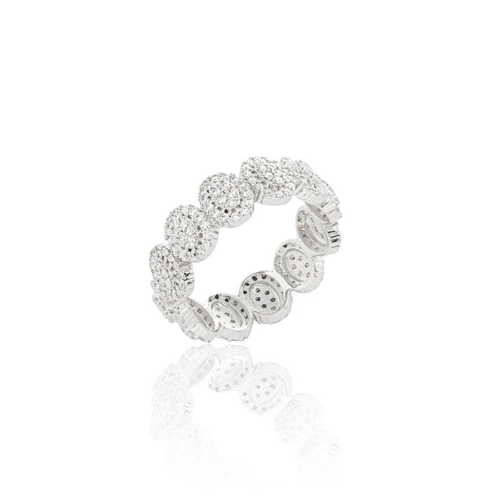 Bright Oval CZ Band Ring, Rhodium Plated