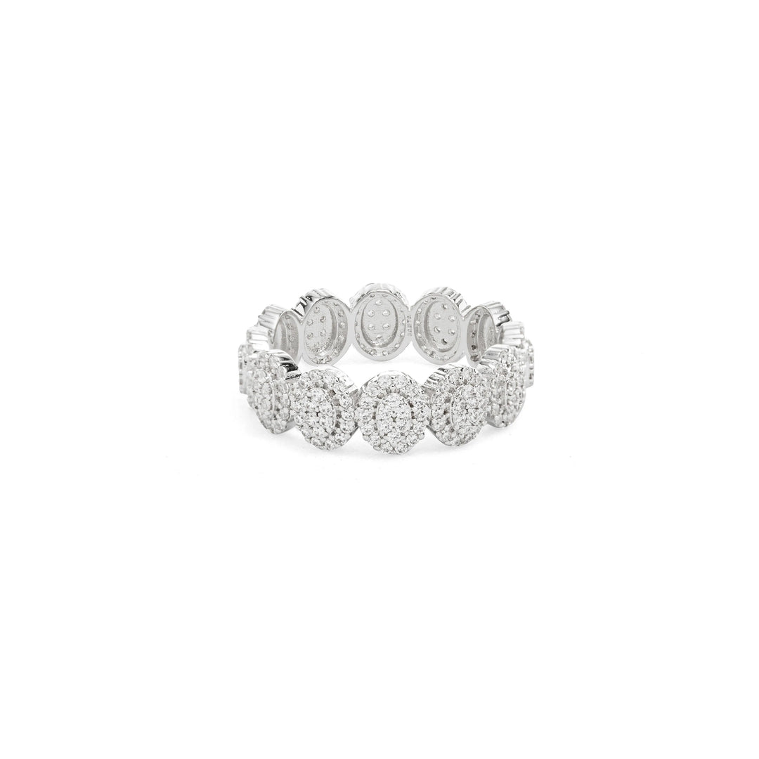 Bright Oval CZ Band Ring, Rhodium Plated