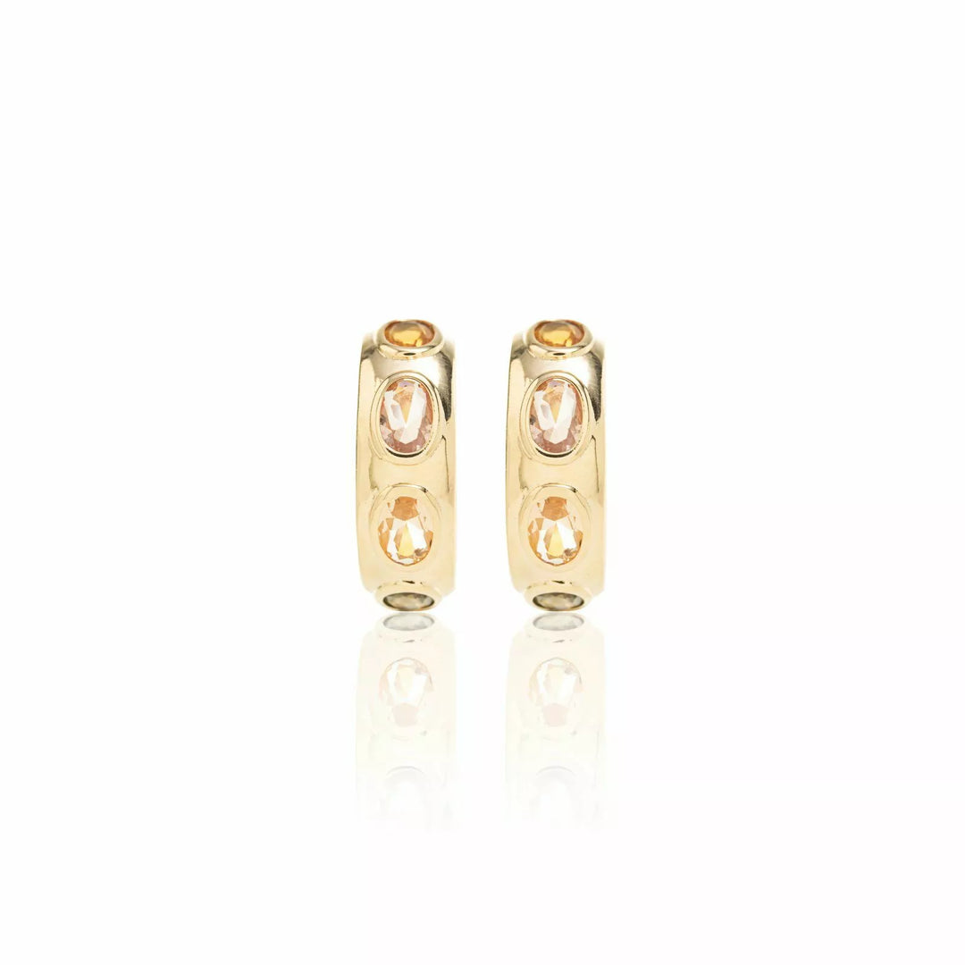 Bright Oval Citrine, Rhodolite & Peridot Crystal Full Hoop Earrings, 18k Gold Filled