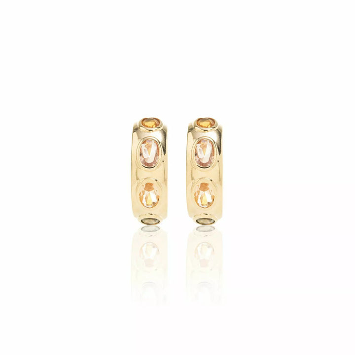 Bright Oval Citrine, Rhodolite & Peridot Crystal Full Hoop Earrings, 18k Gold Filled