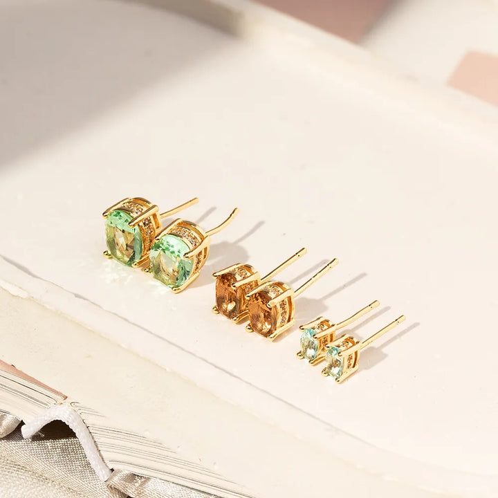 Bright Oval Crystal Earrings Set (3 Pairs), 18K Gold Filled