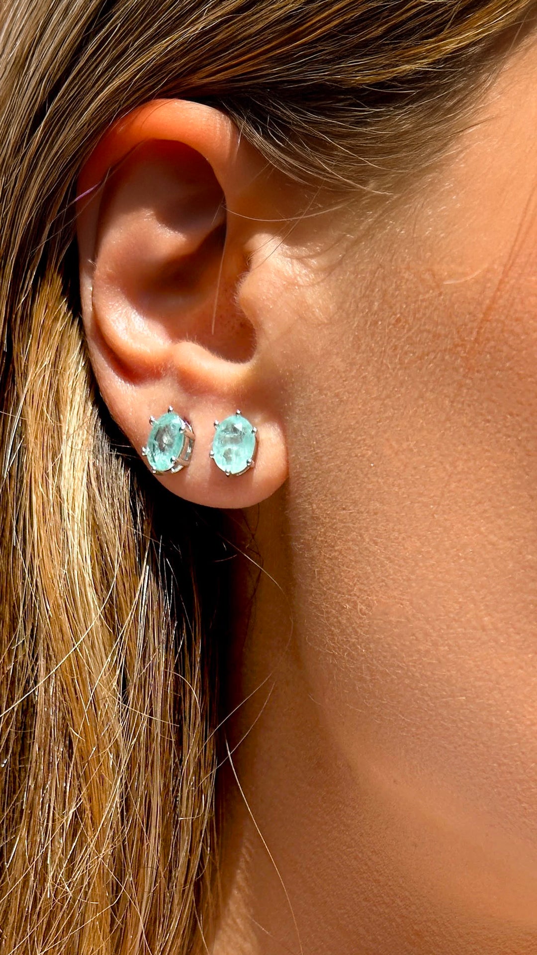 Bright Oval Light Tourmaline Fusion Stud Earrings, Rhodium Plated