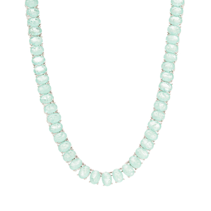 Bright Oval Light Tourmaline Fusion Tennis Necklace 40cm, Rhodium Plated