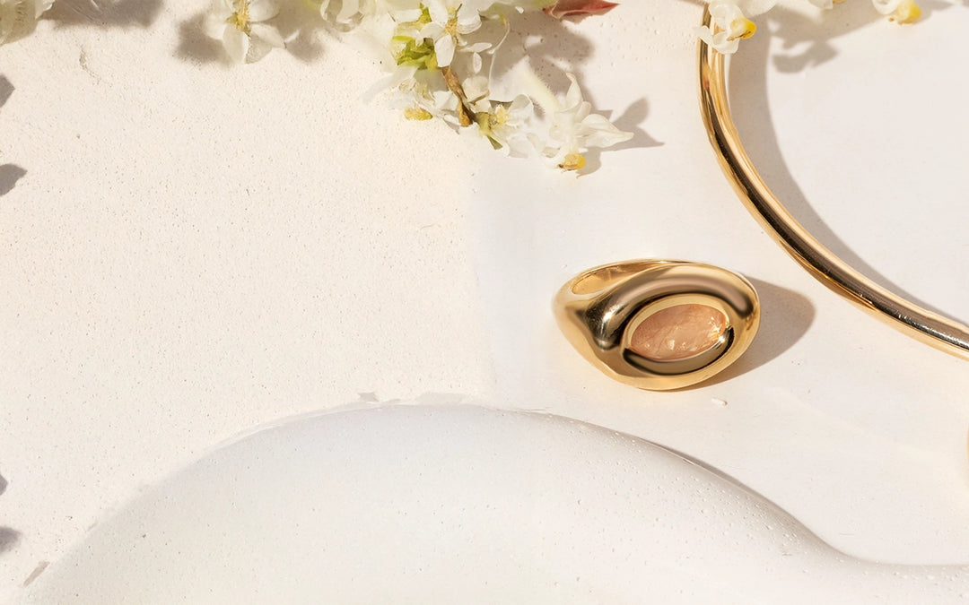 Bright Oval Morganite Fusion Ring, 18k Gold Filled