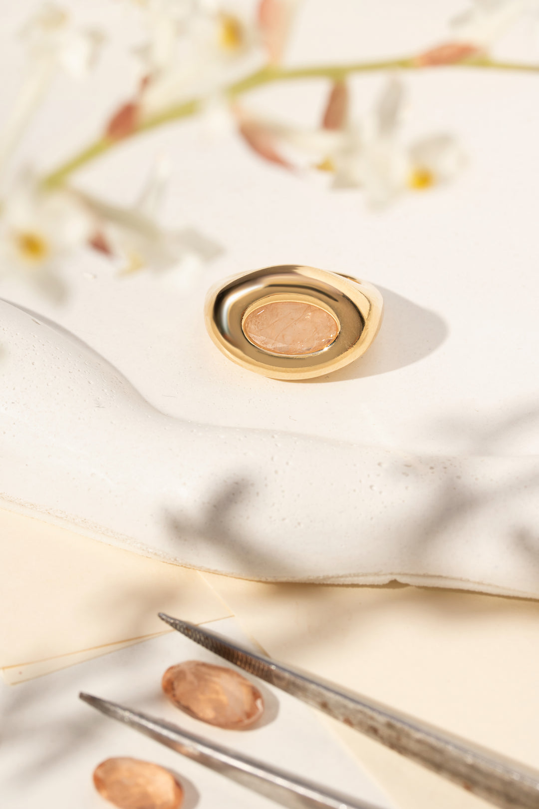 Bright Oval Morganite Fusion Ring, 18k Gold Filled