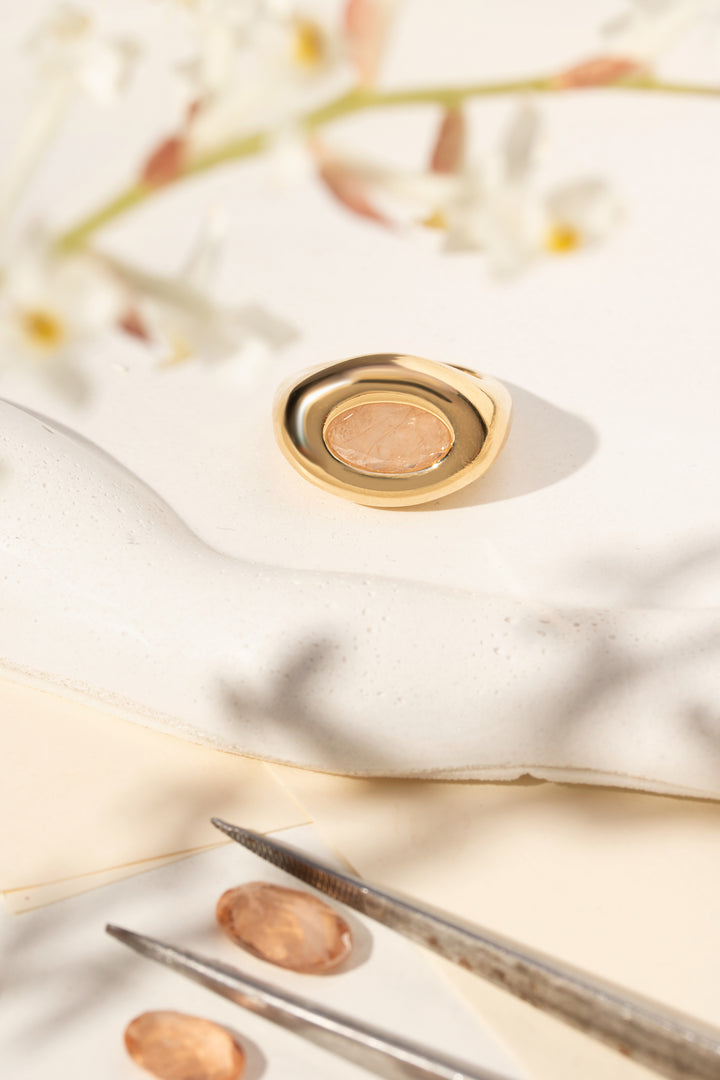 Bright Oval Morganite Fusion Ring, 18k Gold Filled
