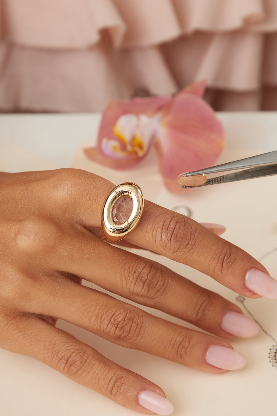 Bright Oval Morganite Fusion Ring, 18k Gold Filled