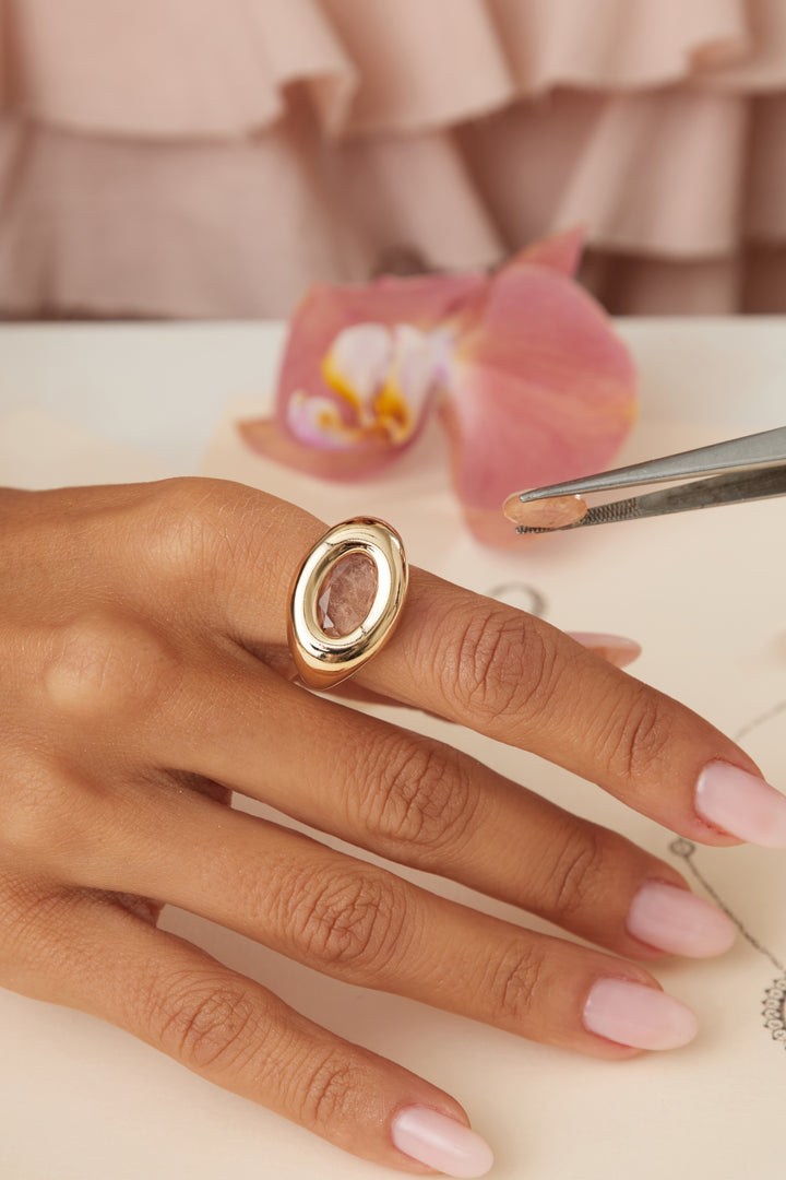 Bright Oval Morganite Fusion Ring, 18k Gold Filled