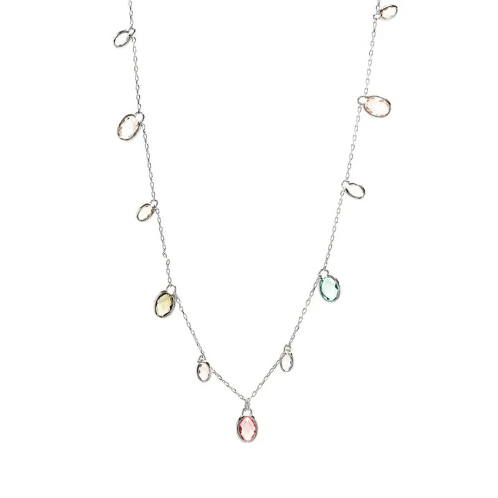 Bright Oval Multicolour Crystals Long Necklace with 80cm, Rhodium Plated Elladora Store Australia