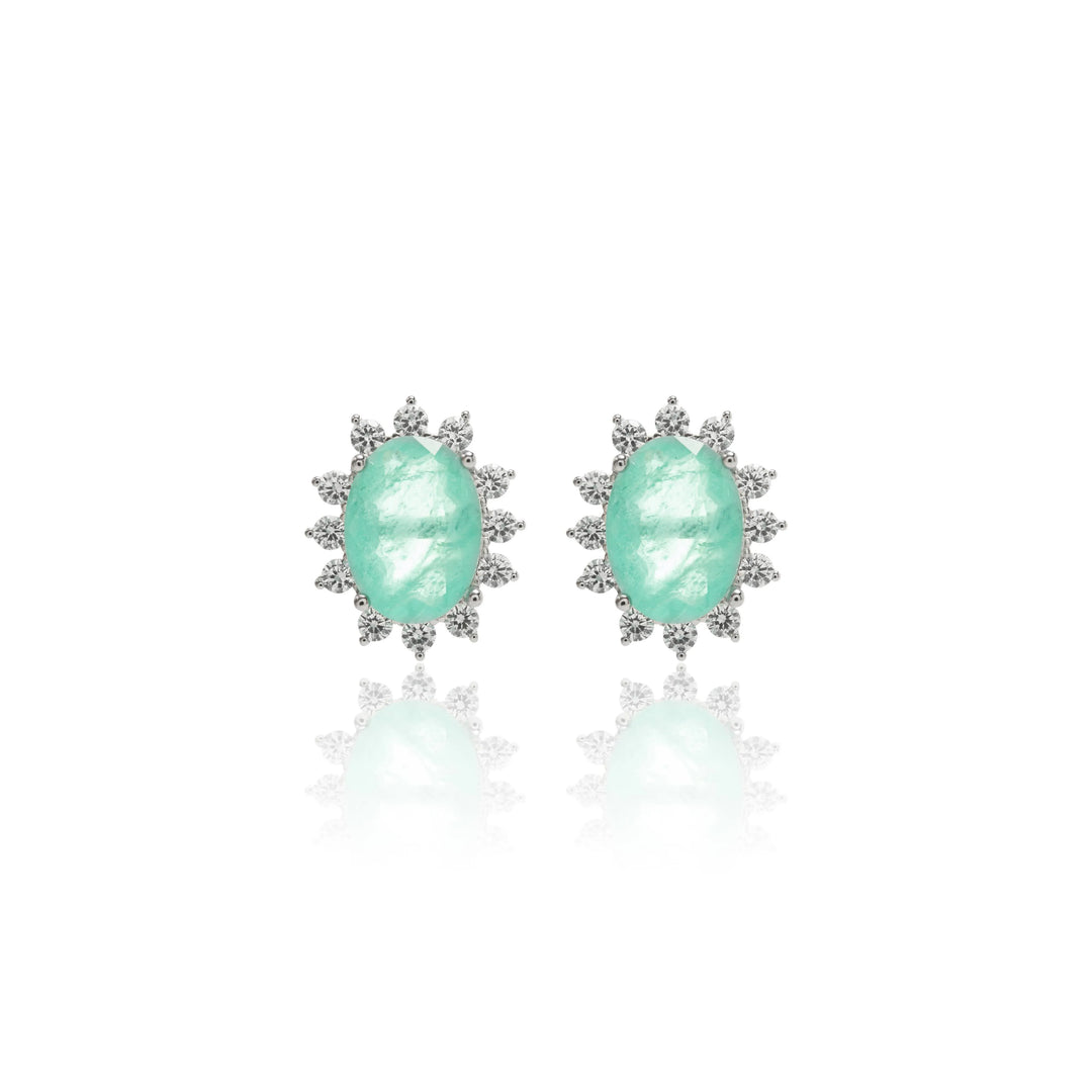 Bright Oval Paraiba Tourmaline Fusion with white zirconia Statement Earrings, 925 Sterling Silver Elladora Store Australia