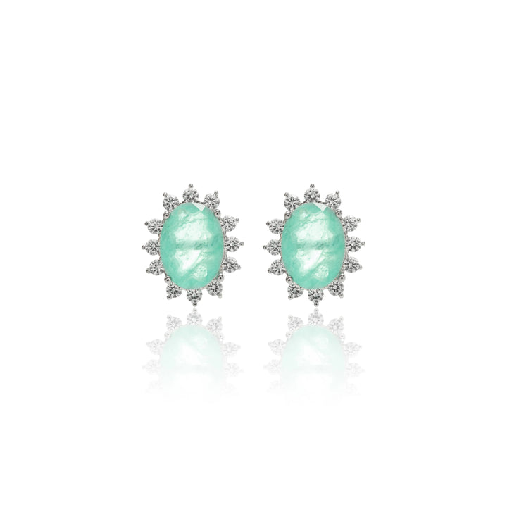 Bright Oval Paraiba Tourmaline Fusion with white zirconia Statement Earrings, 925 Sterling Silver Elladora Store Australia