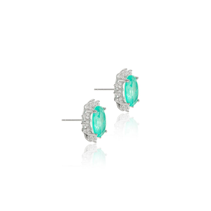 Bright Oval Paraiba Tourmaline Fusion with white zirconia Statement Earrings, 925 Sterling Silver Elladora Store Australia