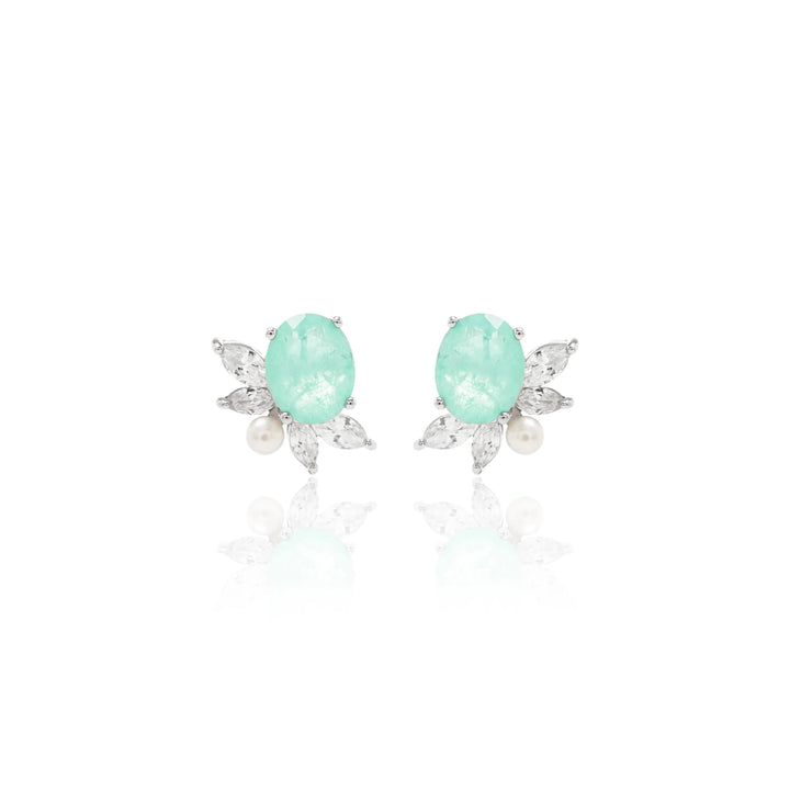 Bright Oval Paraiba Tourmaline Fusion & Pearl Earrings, 925 Sterling Silver