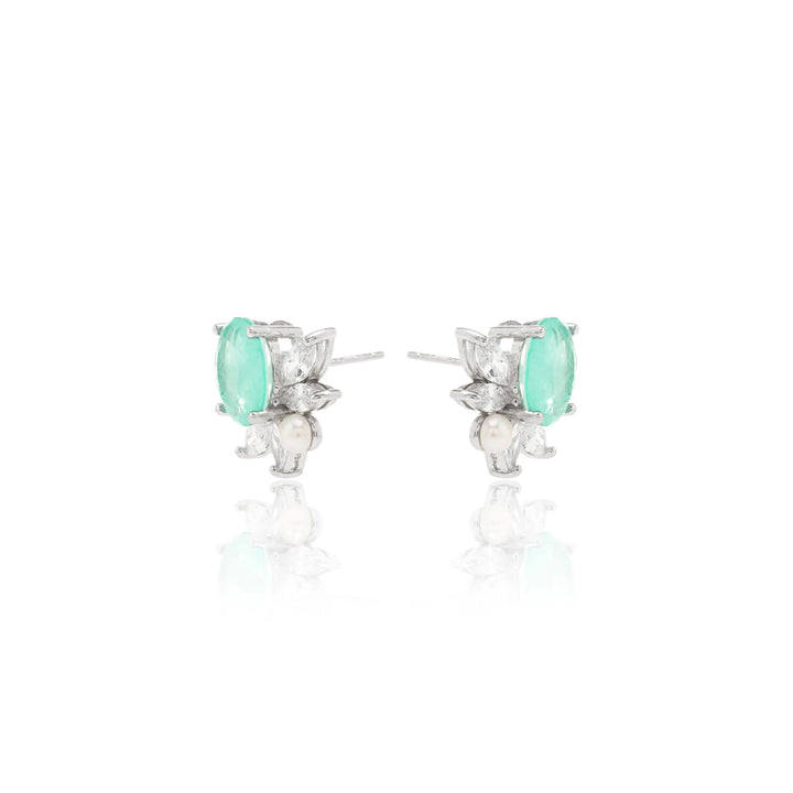 Bright Oval Paraiba Tourmaline Fusion & Pearl Earrings, 925 Sterling Silver