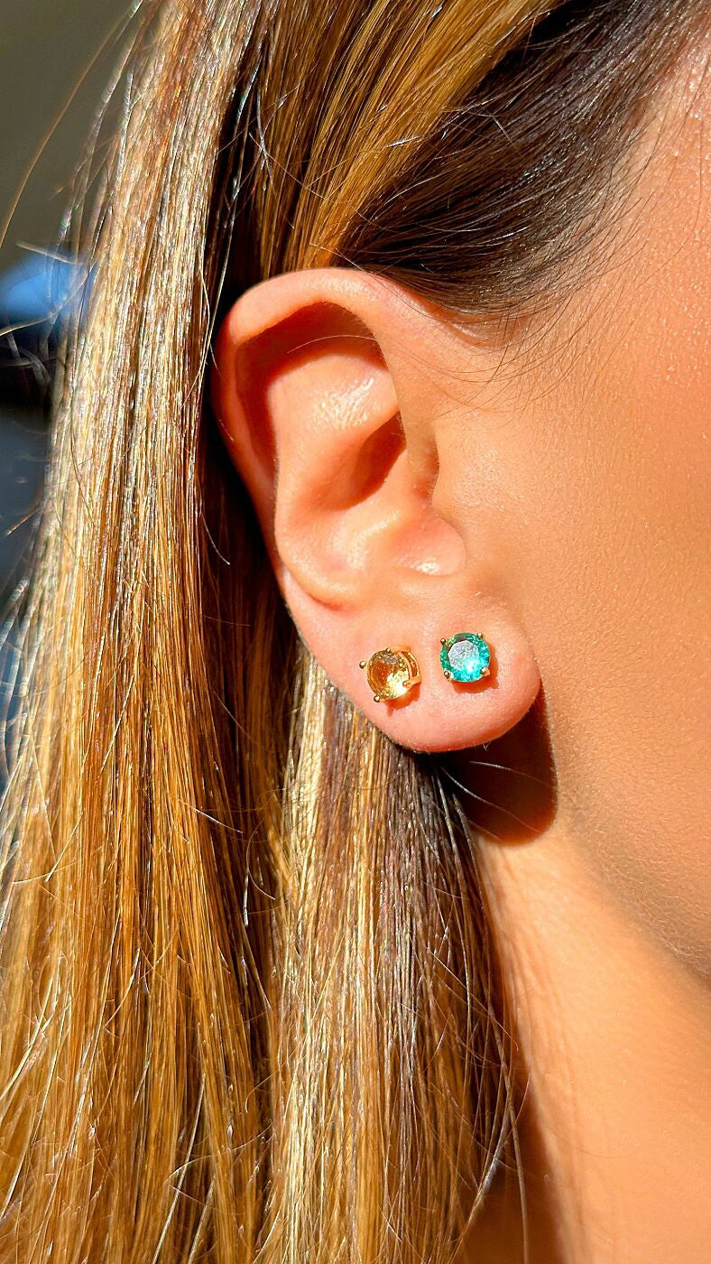 Bright Paraiba Tourmaline & Citrine Crystal Earrings Set (2 Pairs), 18K Gold Filled