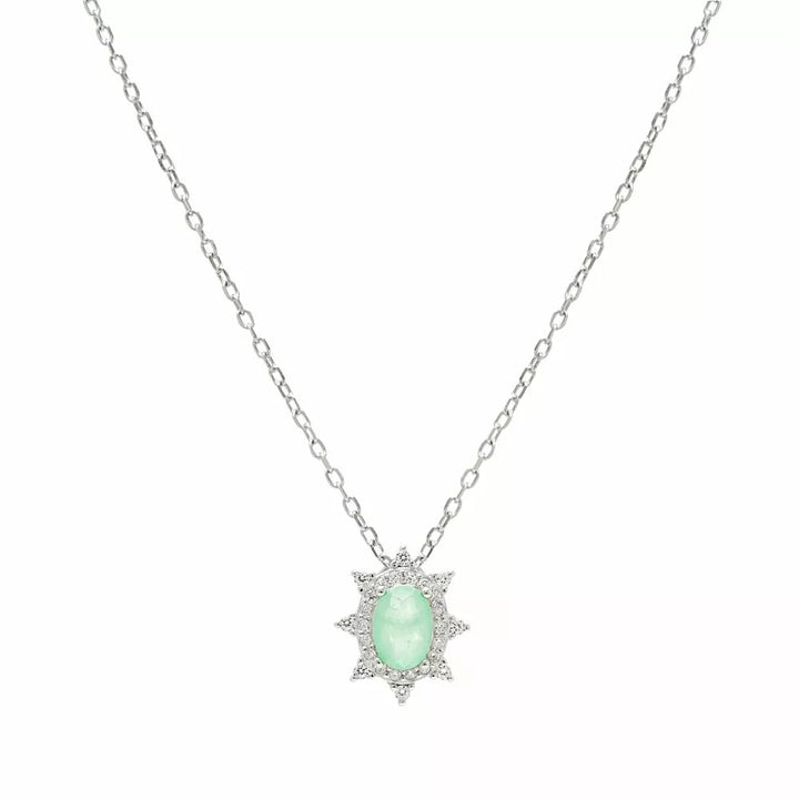 Bright Petite Oval Colombian Emerald Fusion & CZ Pendant Necklace 48cm, 925 Sterling Silver