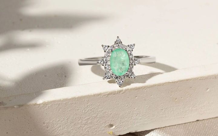 Bright Petite Oval Colombian Emerald Fusion & CZ Ring, 925 Sterling Silver