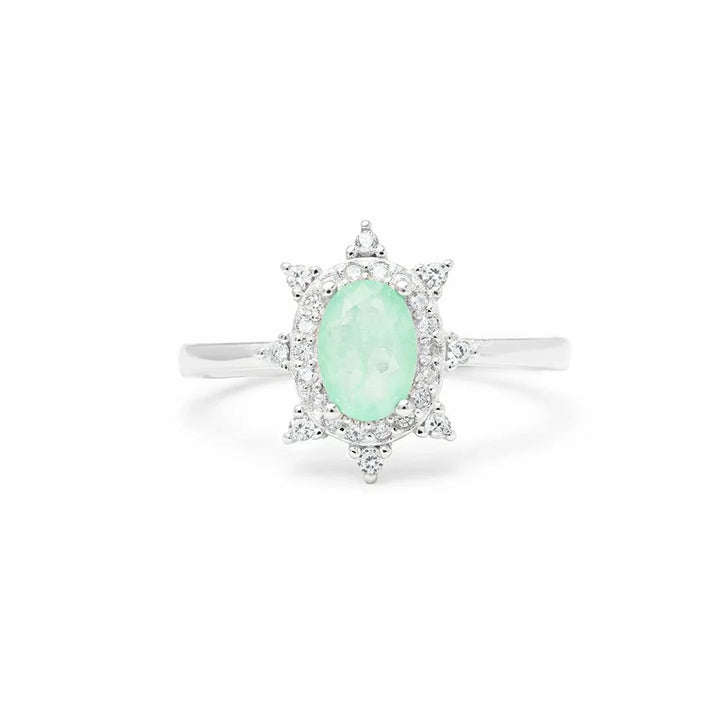 Bright Petite Oval Colombian Emerald Fusion & CZ Ring, 925 Sterling Silver