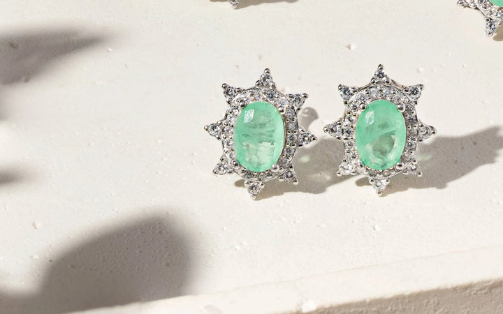 Bright Petite Oval Colombian Emerald Fusion & CZ Stud Earrings, 925 Sterling Silver