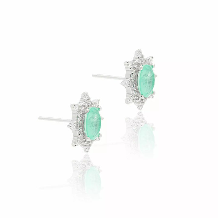 Bright Petite Oval Colombian Emerald Fusion & CZ Stud Earrings, 925 Sterling Silver