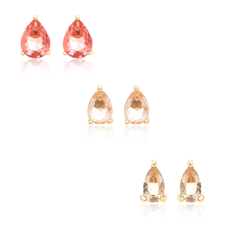 Bright Pink Tourmaline, Citrine & Peridot Set Earrings (3x5 / 5x7 / 7x9), 18K Gold Filled