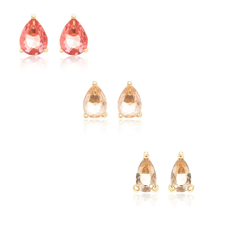 Bright Pink Tourmaline, Citrine & Peridot Set Earrings (3x5 / 5x7 / 7x9), 18K Gold Filled