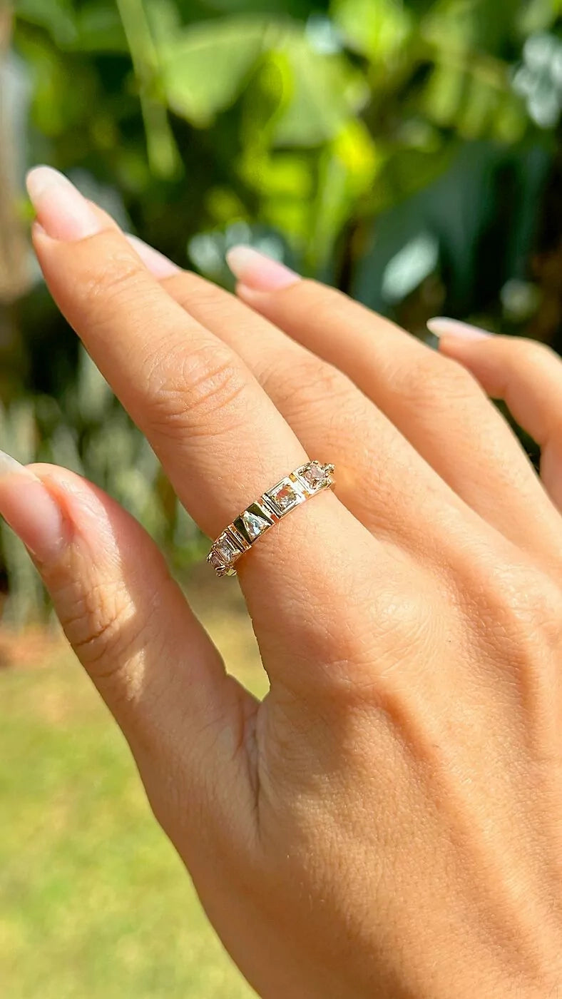 Bright Plated Crystal Band Rings, 18k Gold Filled