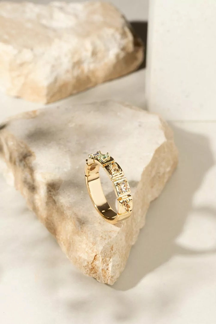 Bright Plated Crystal Band Rings, 18k Gold Filled