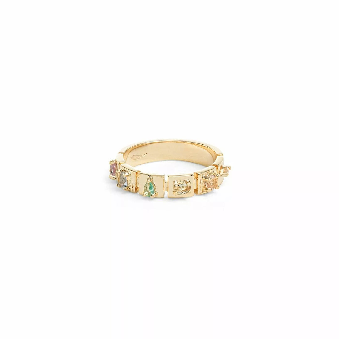 Bright Plated Crystal Band Rings, 18k Gold Filled