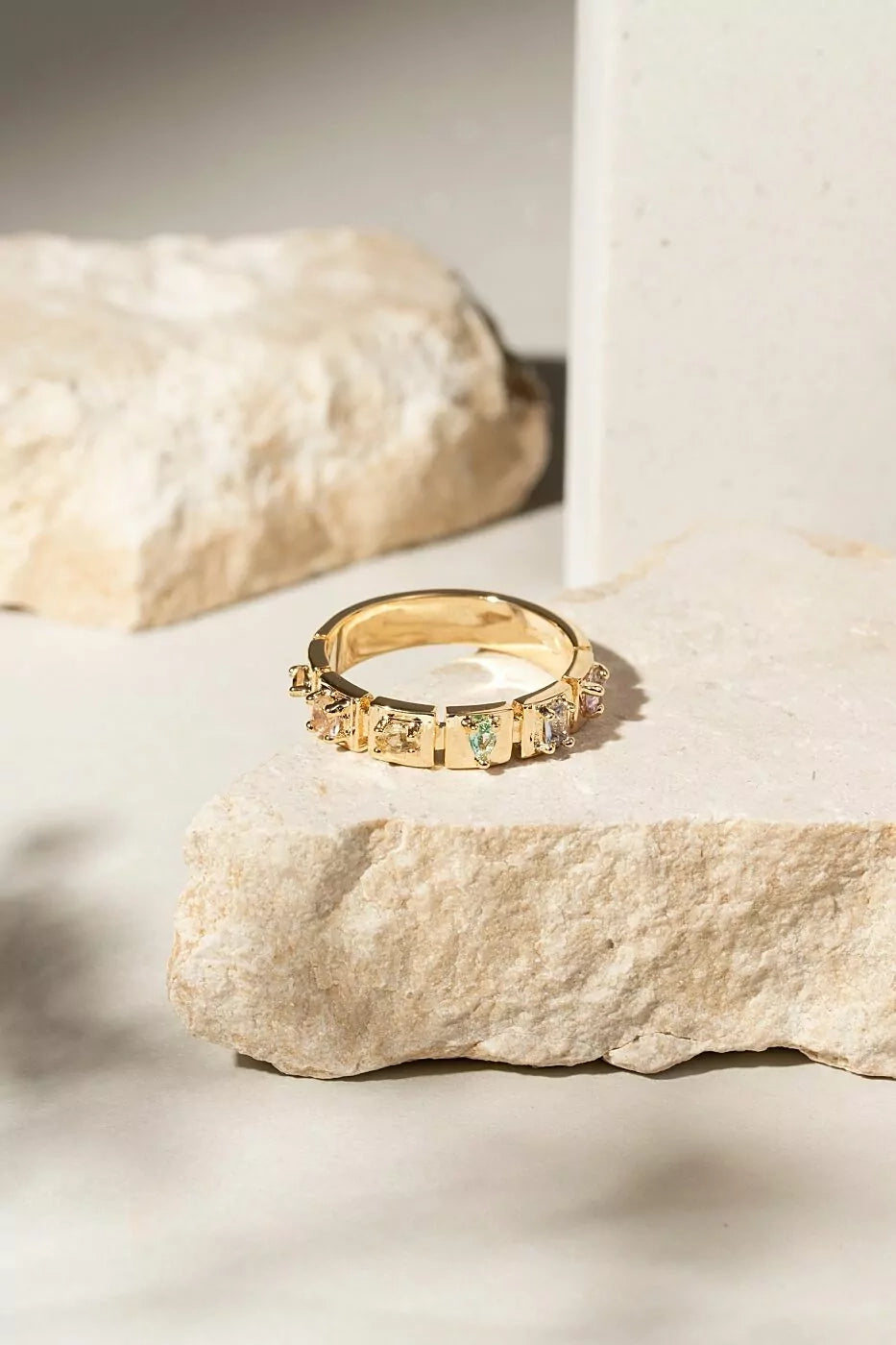 Bright Plated Crystal Band Rings, 18k Gold Filled