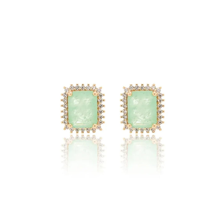 Bright Rectangular Colombian Emerald Fusion & CZ Earrings, 18k Gold Filled