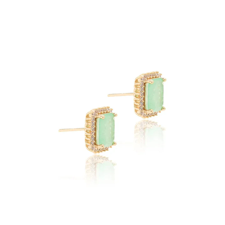 Bright Rectangular Colombian Emerald Fusion & CZ Earrings, 18k Gold Filled