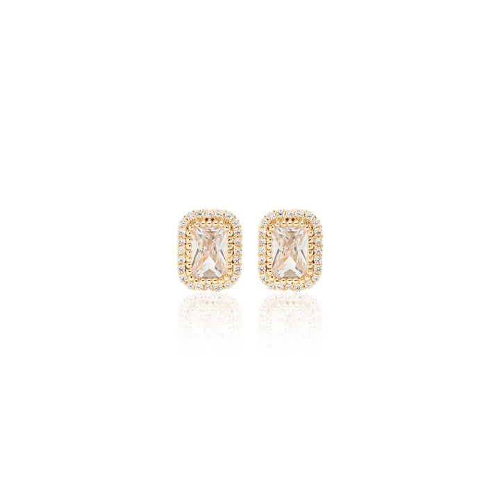 Bright Rectangle Stud Earrings, 18k Gold Plated