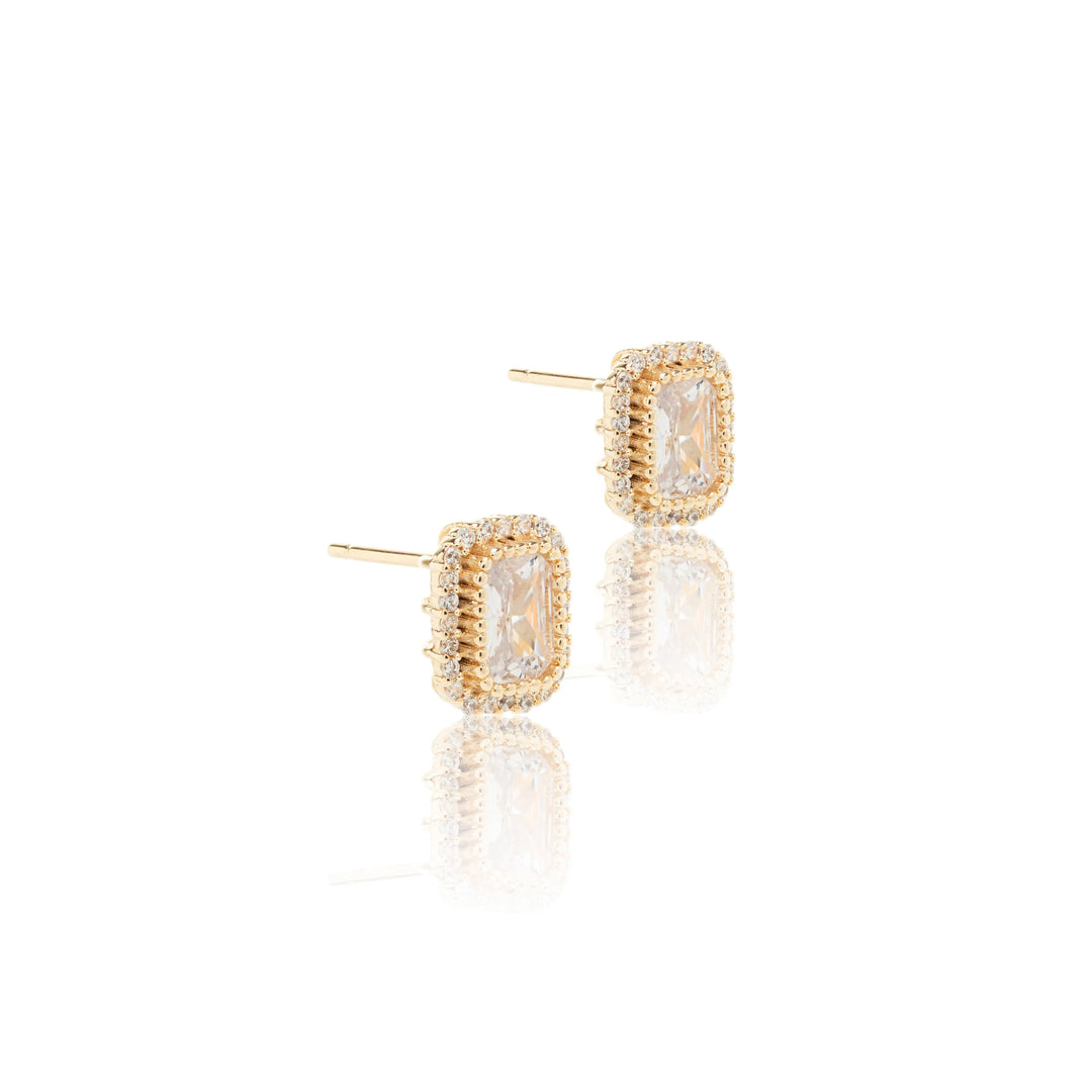 Bright Rectangle Stud Earrings, 18k Gold Plated