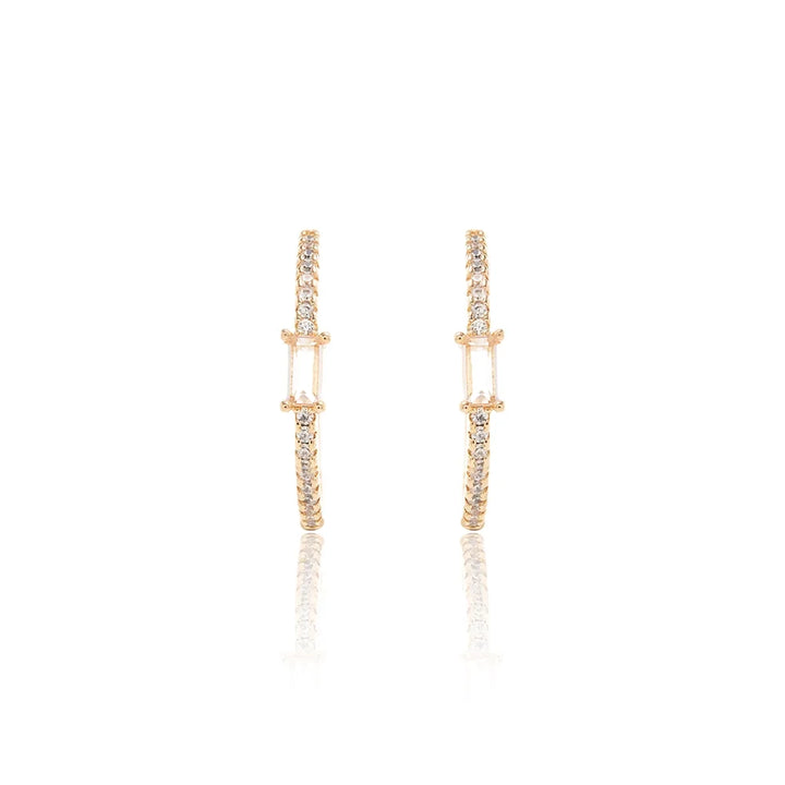 Bright Rhodolite Crystal Hoop Earrings 25mm, 18k Gold Filled