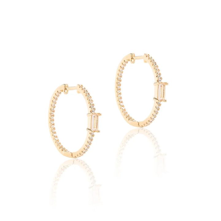 Bright Rhodolite Crystal Hoop Earrings 25mm, 18k Gold Filled
