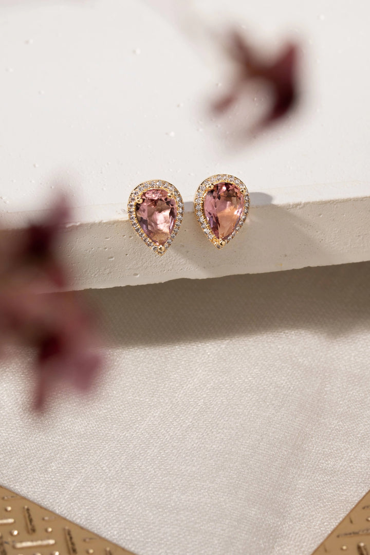 Bright Rhodolite Crystal Teardrop Earrings, 18k Gold Filled