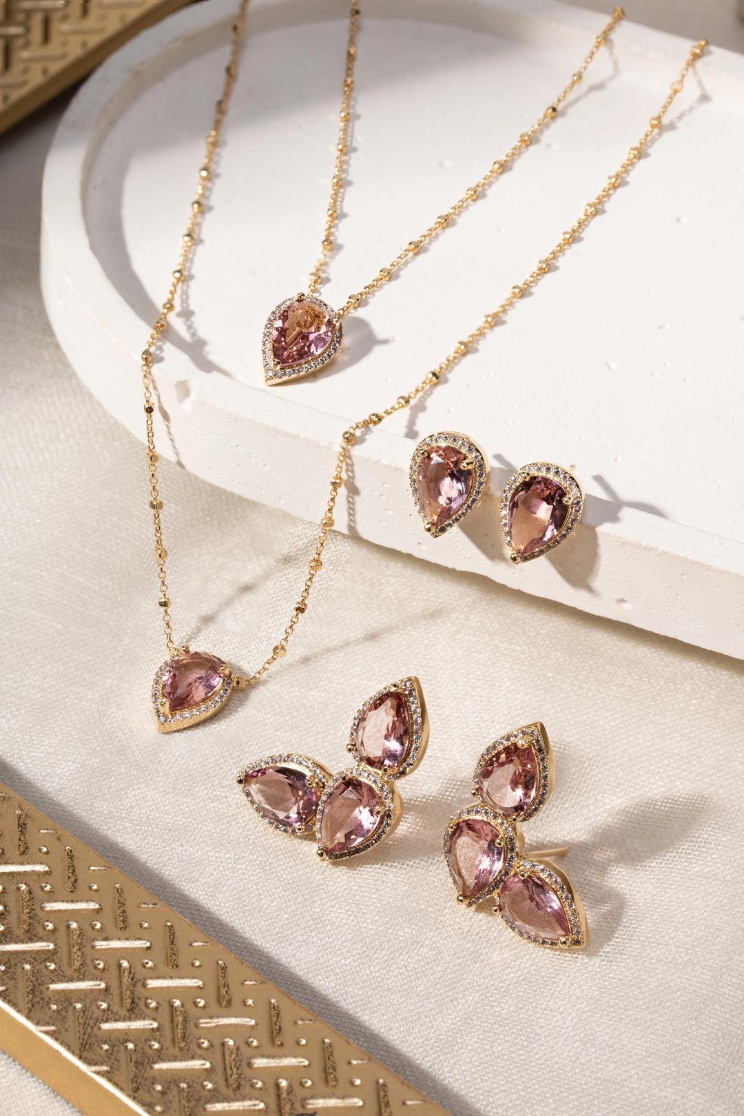 Bright Rhodolite Crystal Teardrop Scapular Necklace, 18k Gold Filled