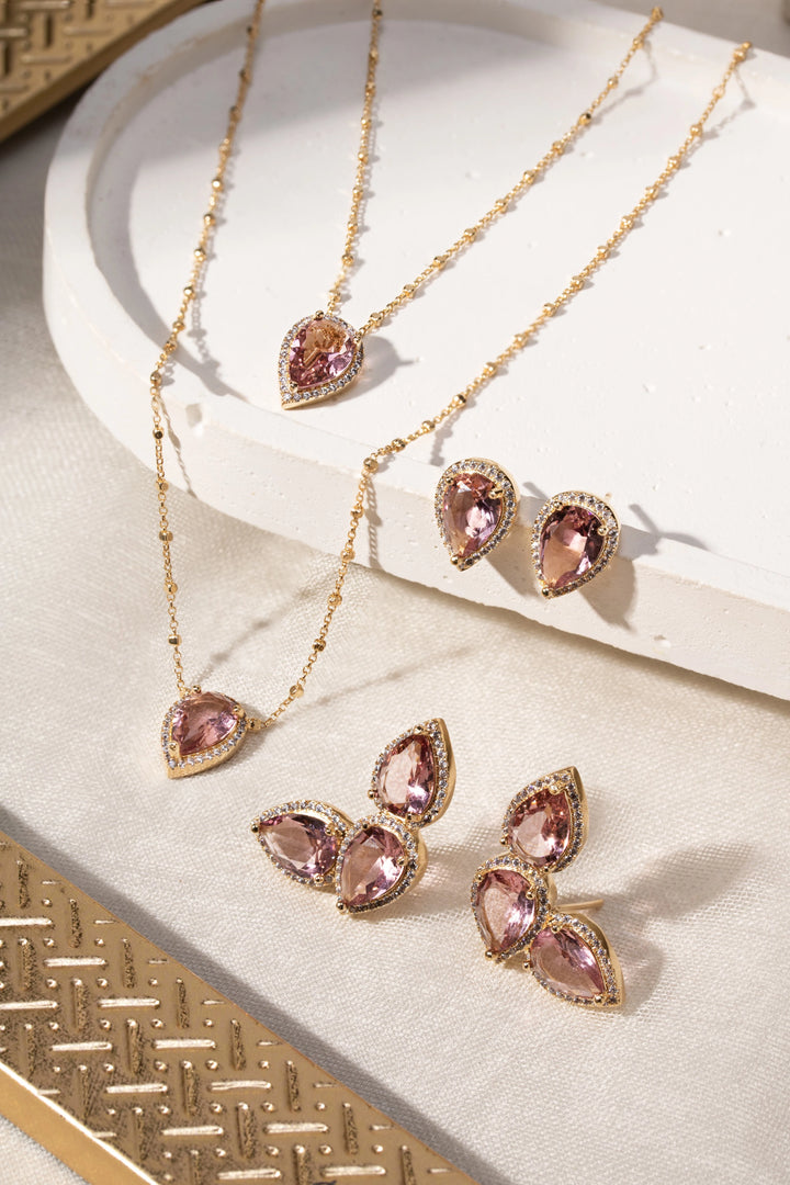 Bright Rhodolite Crystal Teardrop Scapular Necklace, 18k Gold Filled