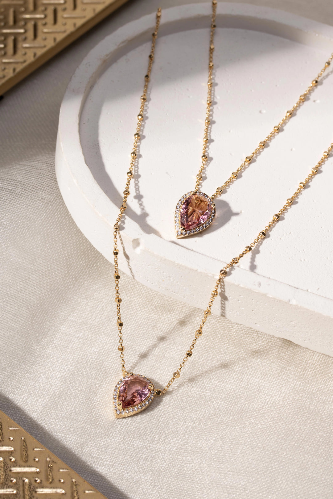 Bright Rhodolite Crystal Teardrop Scapular Necklace, 18k Gold Filled