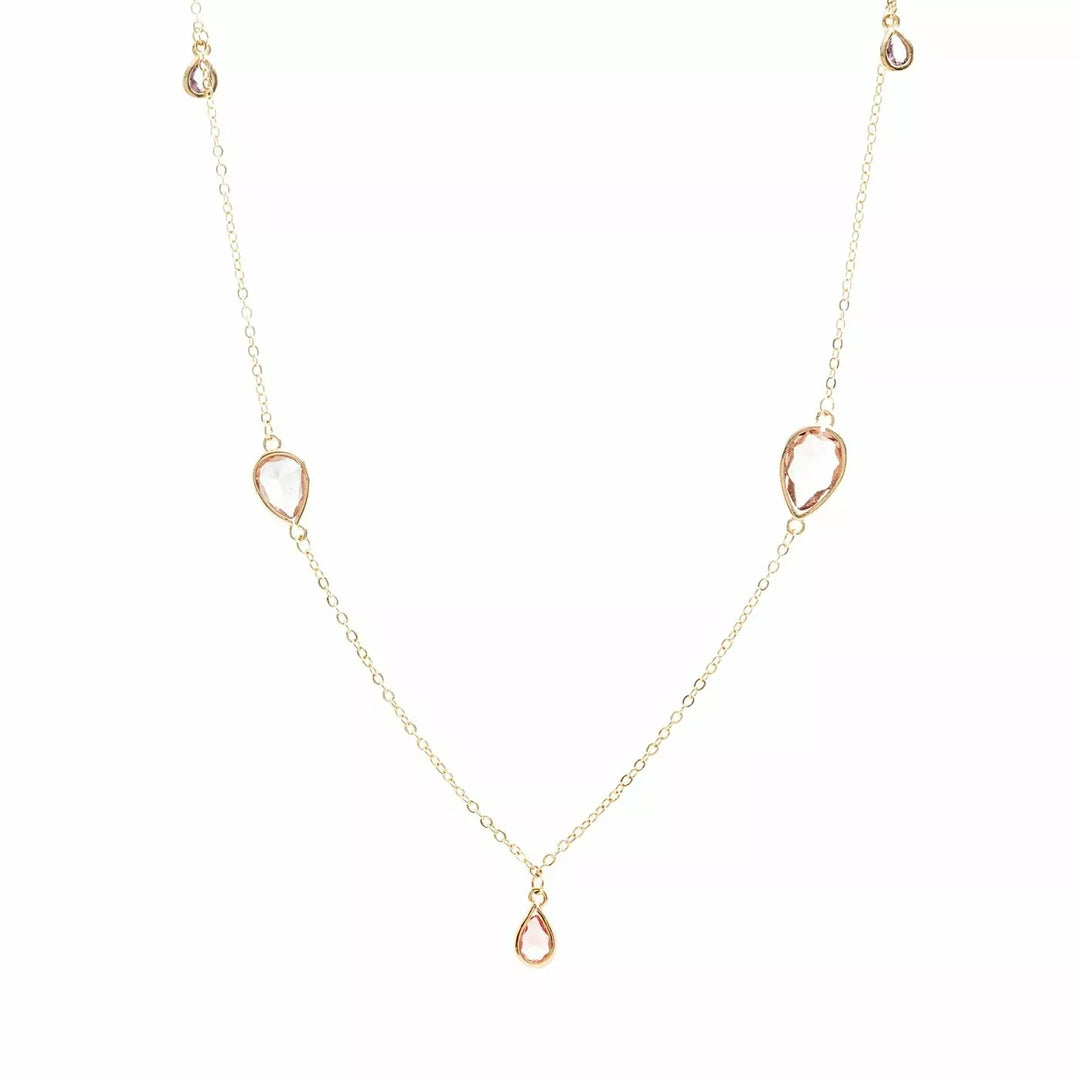 Bright Rhodolite Tear Drop Long Necklace, 18k Gold Filled