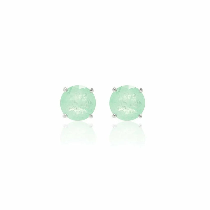 Bright Round Colombian Emerald Fusion Stud Earrings, 925 Sterling Silver