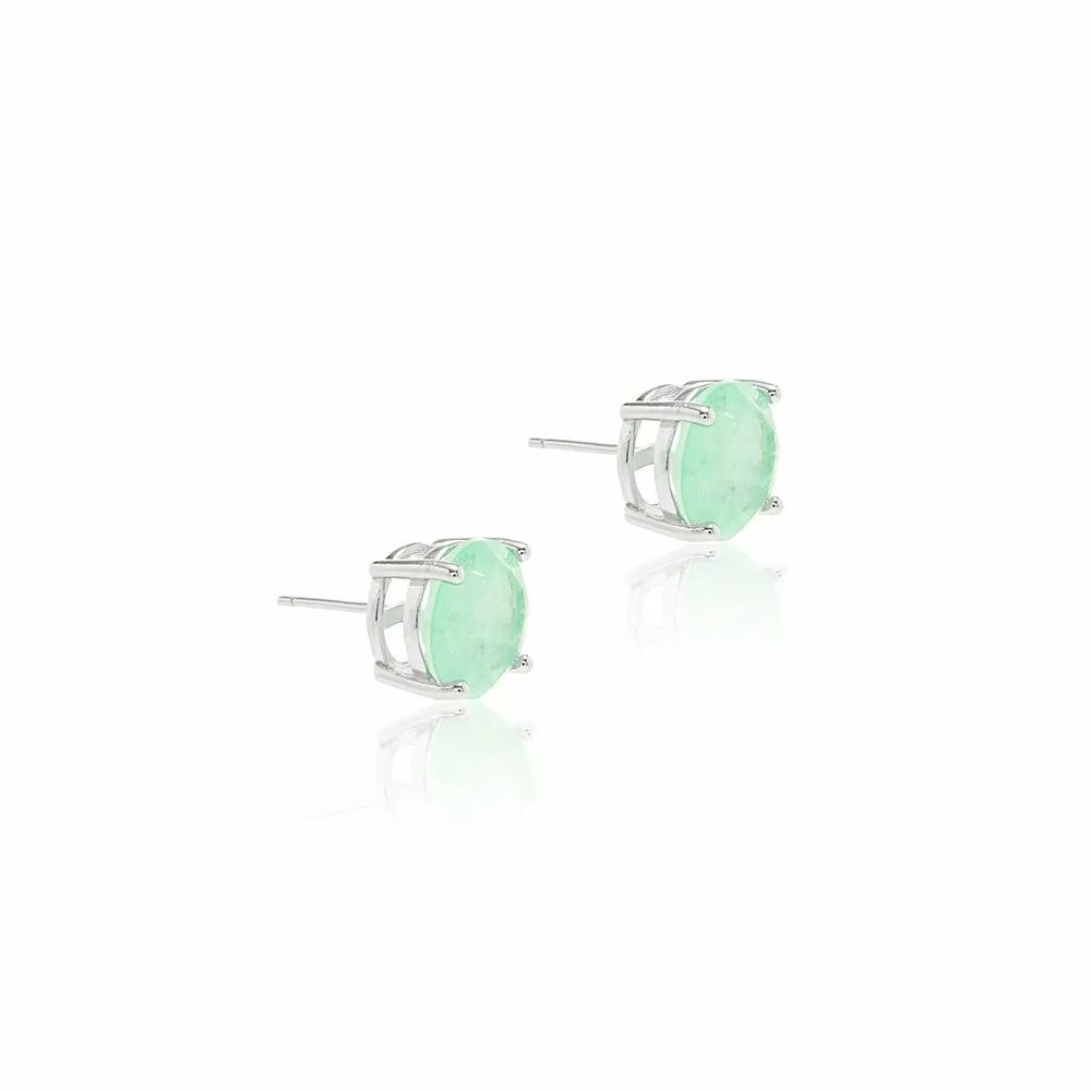 Bright Round Colombian Emerald Fusion Stud Earrings, 925 Sterling Silver