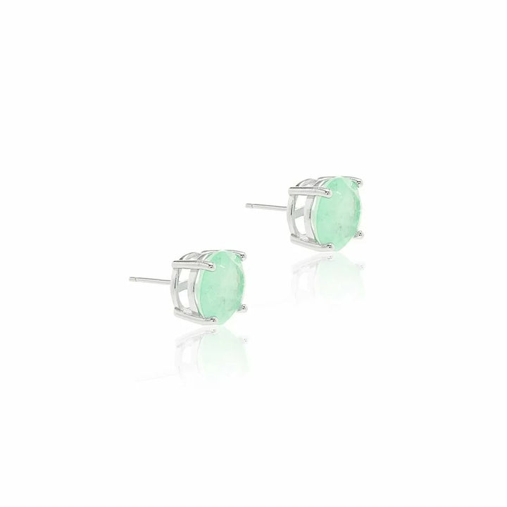 Bright Round Colombian Emerald Fusion Stud Earrings, 925 Sterling Silver