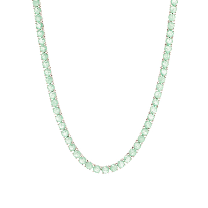 Bright Round Colombian Emerald Fusion Tennis Necklace, Rhodium Plated