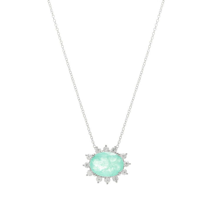 Bright Oval Paraiba Tourmaline Fusion with white zirconia pendant Necklace with 50cm, 925 Sterling Silver Elladora Store Australia